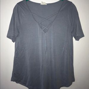 Gray/blue cross neckline tee